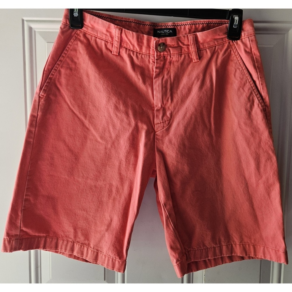 Nautica Mens Shorts 30W Coral Salmon Flat Front Chino Casual Cotton 9" Inseam